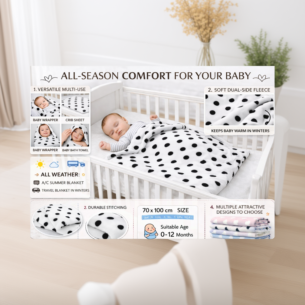 BRANDONN Newborn Baby Swaddle Blanket Gift Pack – Polka Print, Pack of 3 & Pack of 2 (0–12 Months)