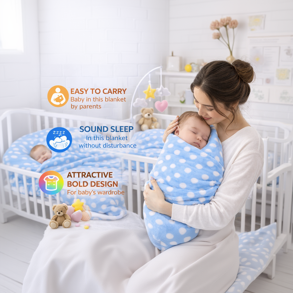 BRANDONN Newborn Baby Swaddle Blanket Gift Pack – Polka Print, Pack of 3 & Pack of 2 (0–12 Months)