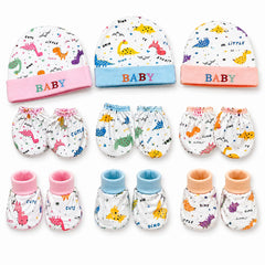 First Kick Baby Mitten Booty Cap Set - 3 Sets (Multicolour) Mittens for New Born Baby 0-3 Months| Useful Baby Shower Gift | Pocket-Friendly | Infant Apron | Soft New Born Cotton