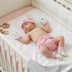First Kick Baby Mitten Booty Cap Set - 3 Sets (Multicolour) Mittens for New Born Baby 0-3 Months| Useful Baby Shower Gift | Pocket-Friendly | Infant Apron | Soft New Born Cotton
