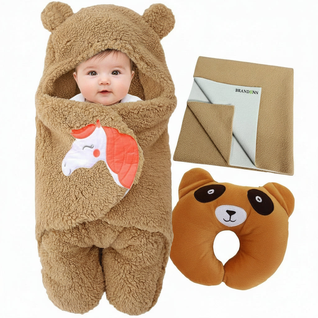 BRANDONN Newborn Baby Gift Set Combo Pack of Bedding Set for Boys and Girl Pack of 3 Pcs.