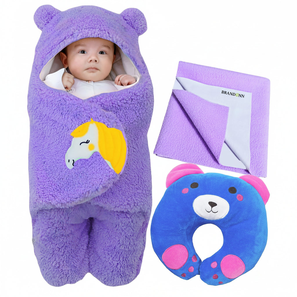BRANDONN Newborn Baby Gift Set Combo Pack of Bedding Set for Boys and Girl Pack of 3 Pcs.