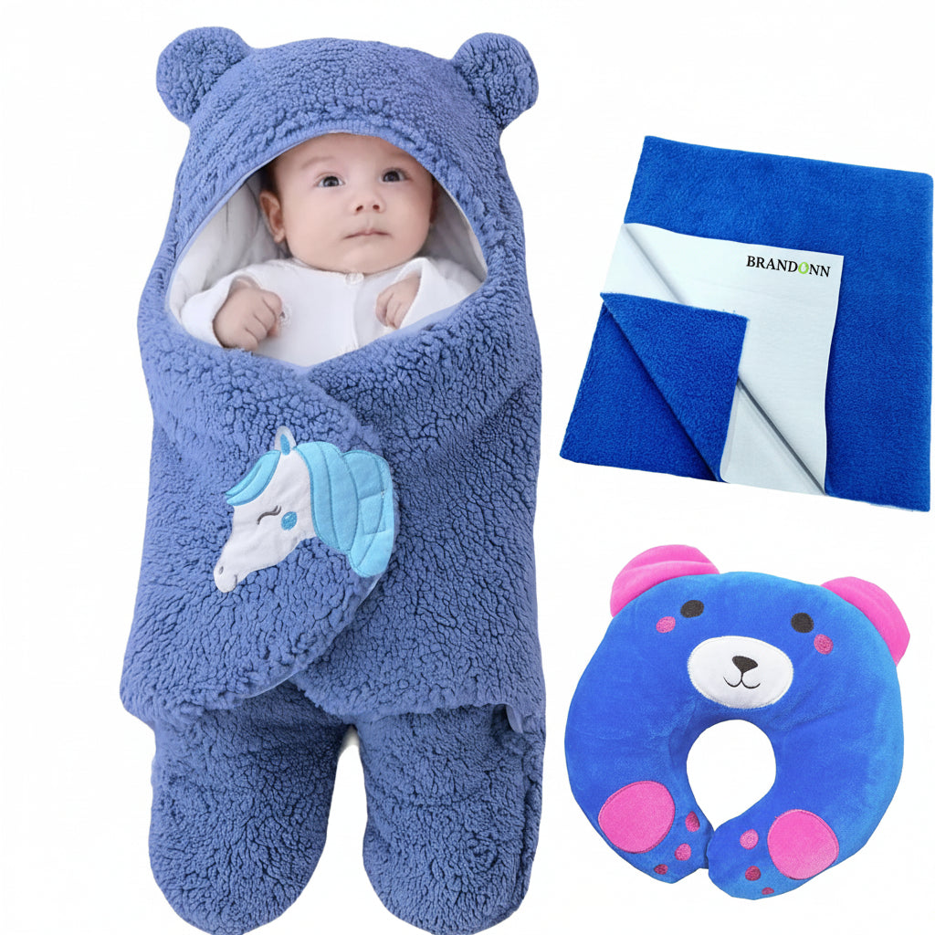 BRANDONN Newborn Baby Gift Set Combo Pack of Bedding Set for Boys and Girl Pack of 3 Pcs.