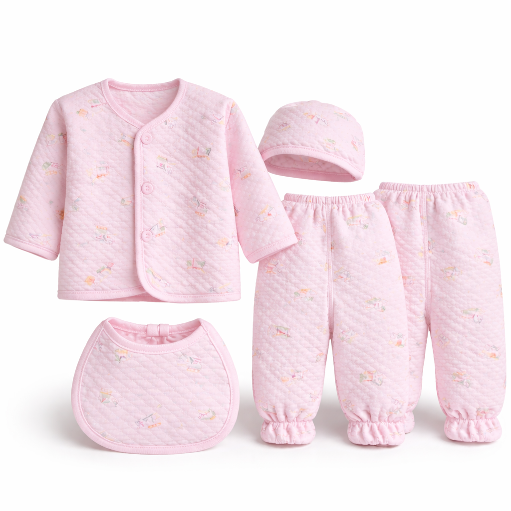 BRANDONN Newborn Baby Clothing Set (5 Pieces), 100% Cotton, Unisex Baby Wear Gift Set