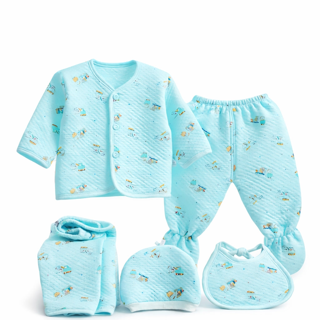 BRANDONN Newborn Baby Clothing Set (5 Pieces), 100% Cotton, Unisex Baby Wear Gift Set