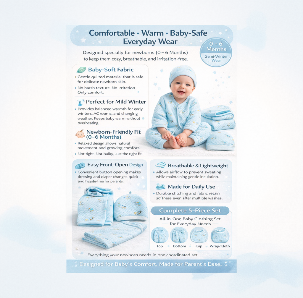 BRANDONN Newborn Baby Clothing Set (5 Pieces), 100% Cotton, Unisex Baby Wear Gift Set