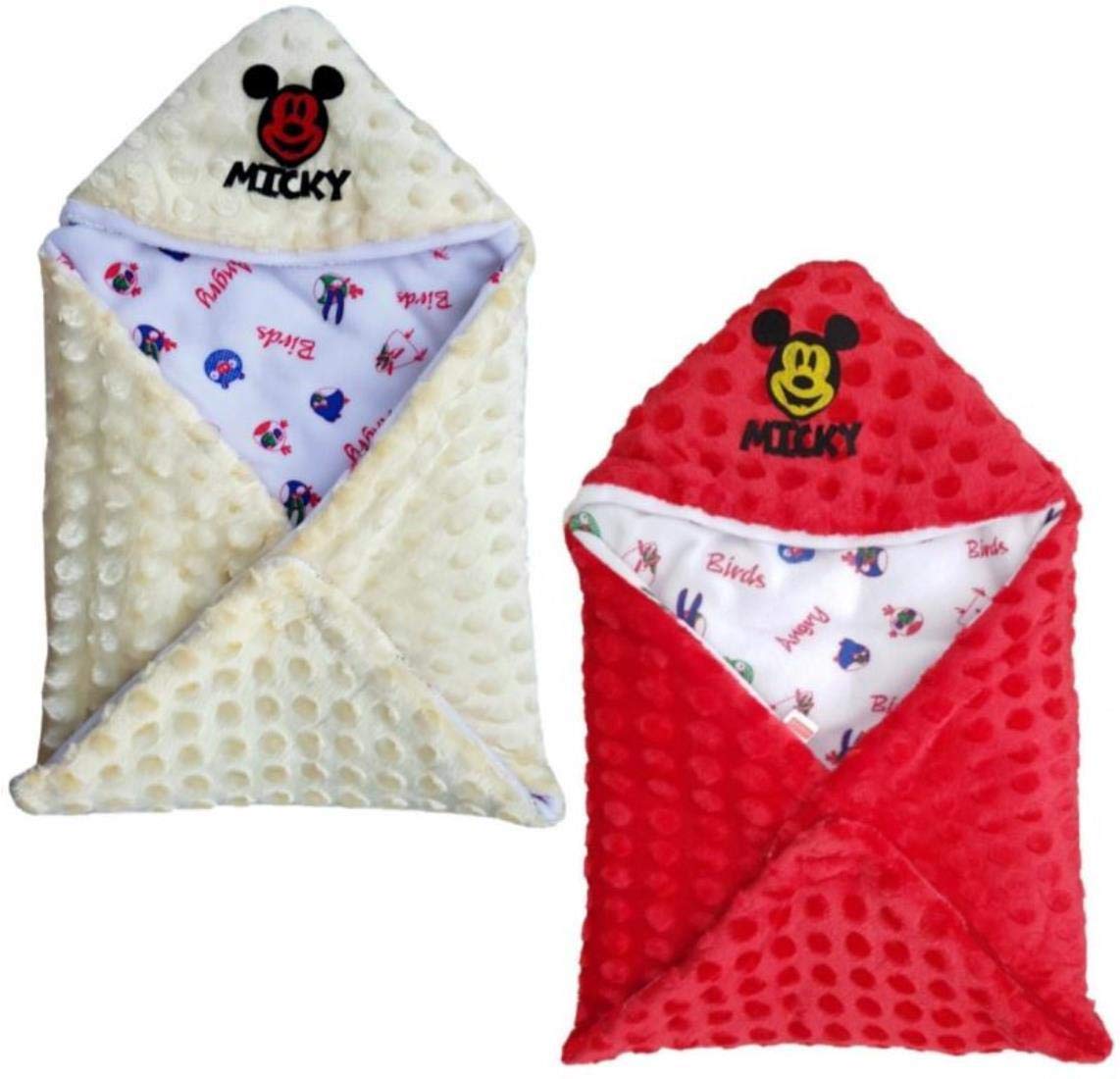First Kick Baby Blankets New Born Combo Pack of Super Soft Baby Wrapper Durable Fleece Polyester Sleeping Bag Cum Baby Blanket for Baby Boys Girls (66cm x 66cm, 0-6 Months), Pack of 2 Beige, Wine