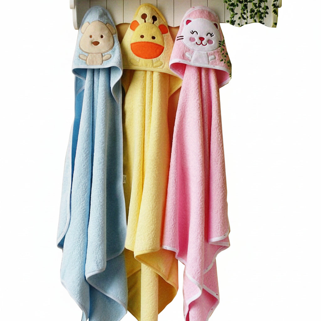 BRANDONN Fashions Baby Hooded Quick Dry Double Ply Shower Towels XL Pack of 3 (Pink, Mango & Blue)