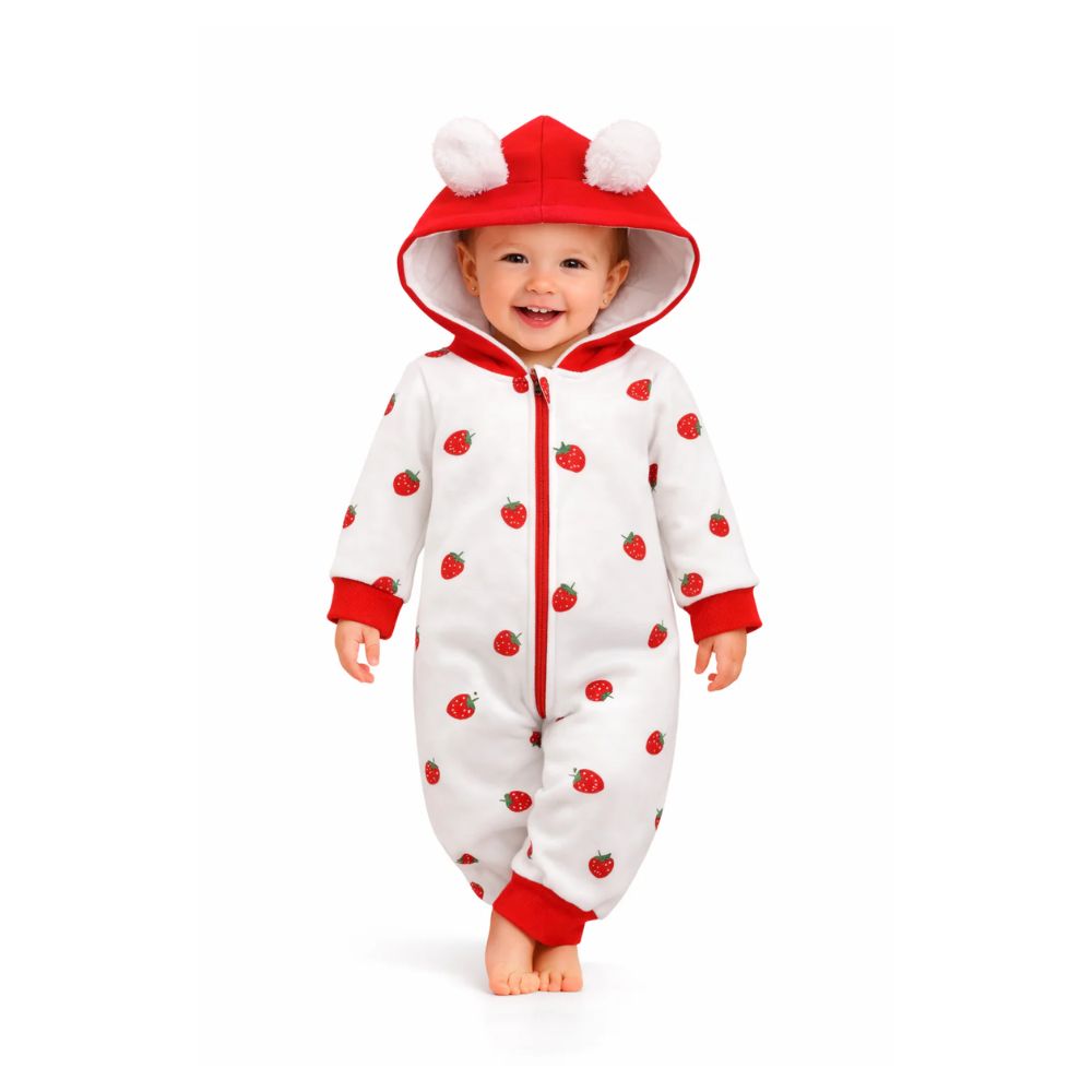 BRANDONN Baby Winter Fleece Romper – 320 GSM Hooded Zipper Onesie for Boys & Girls