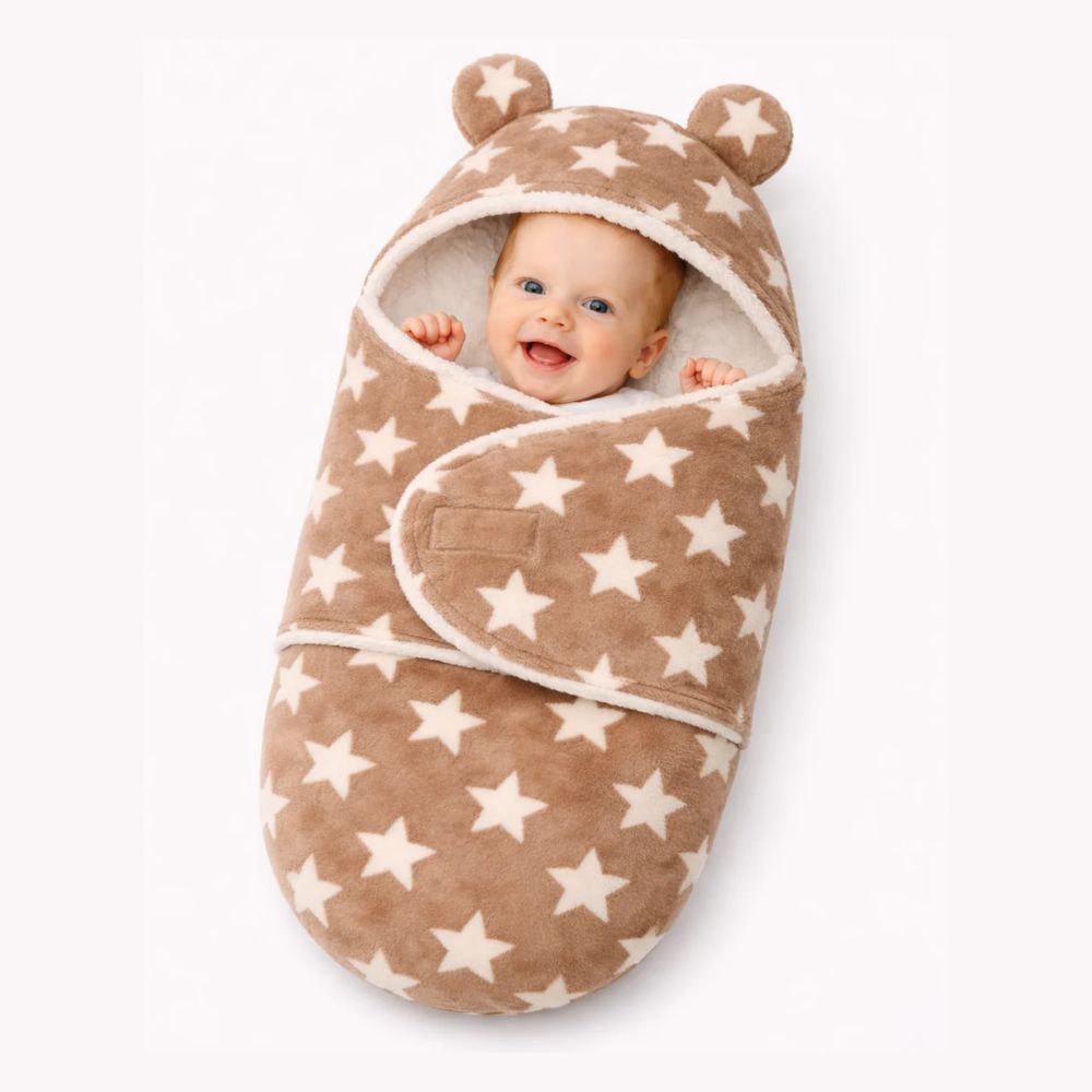 BRANDONN Hooded Baby Blanket Star Print | Newborn Wrapper 0–9 Months
