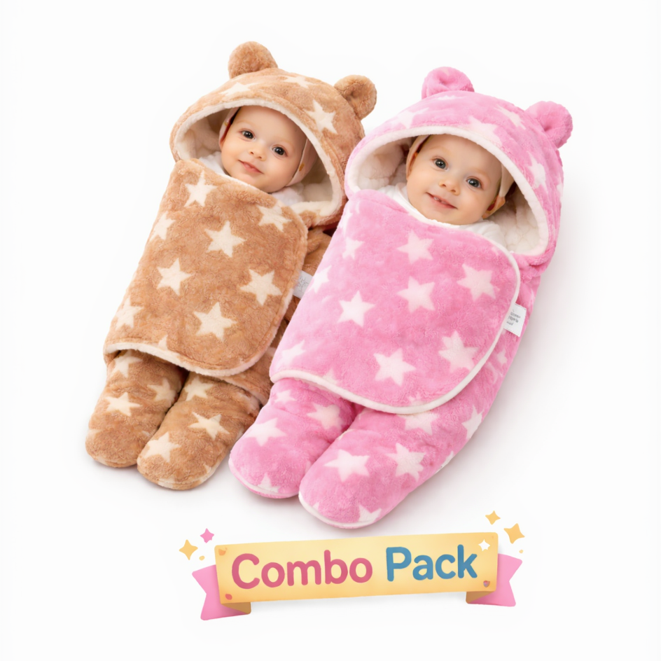BRANDONN Newborn Hooded Swaddle Blanket Gift Set (Pack of 2), Star Print, 0–9 Months