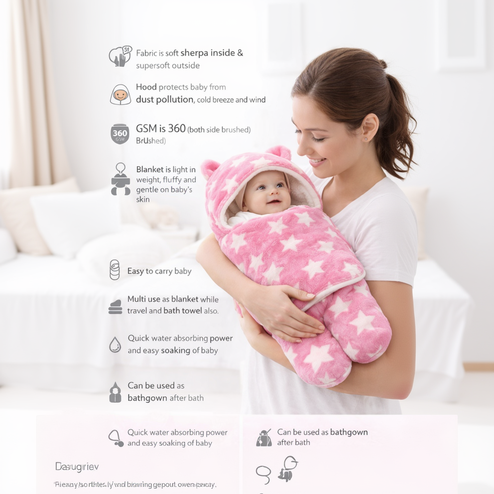 BRANDONN Newborn Hooded Swaddle Blanket Gift Set (Pack of 2), Star Print, 0–9 Months