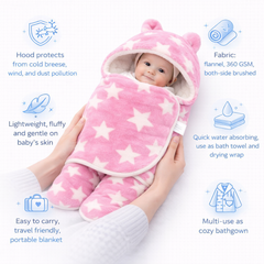 BRANDONN Newborn Hooded Swaddle Blanket Gift Set (Pack of 2), Star Print, 0–9 Months