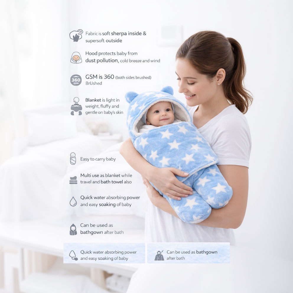 BRANDONN Newborn Hooded Swaddle Blanket Gift Set (Pack of 2), Star Print, 0–9 Months