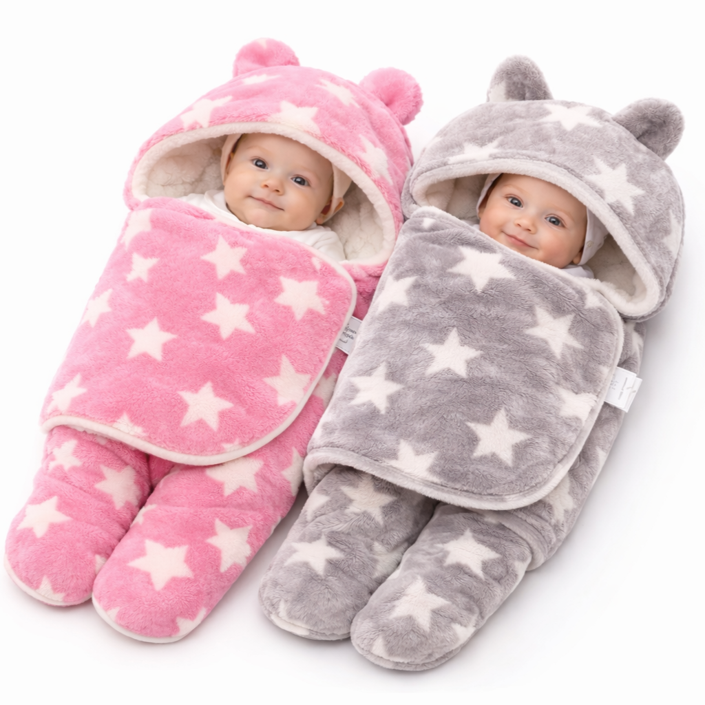 BRANDONN Newborn Hooded Swaddle Blanket Gift Set (Pack of 2), Star Print, 0–9 Months