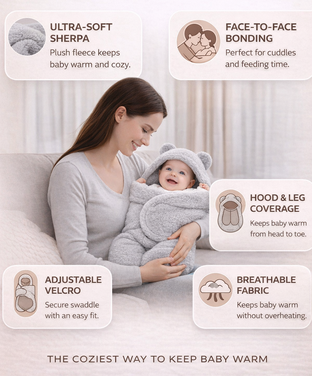 BRANDONN Newborn Hooded Swaddle Blanket, Solid Wearable Wrapper (Pack of 1), 0–9 Months