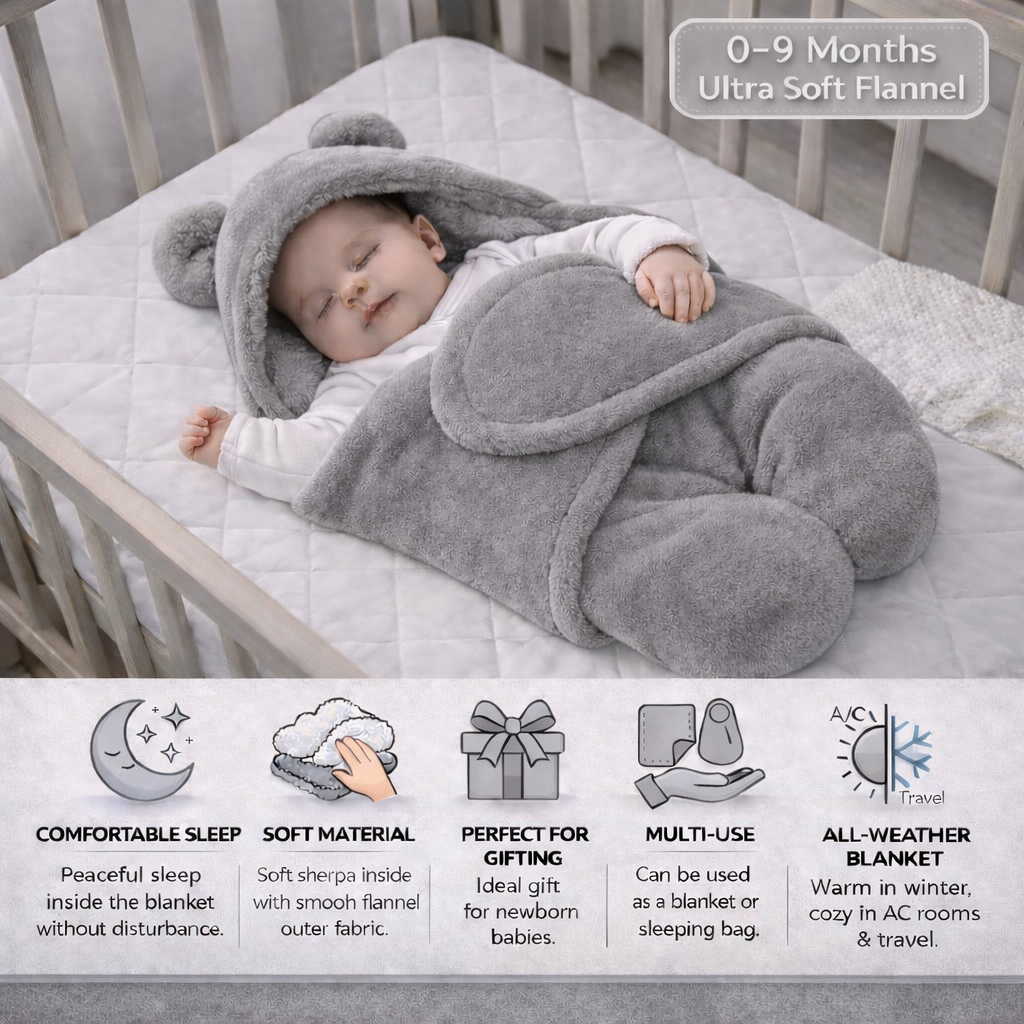 BRANDONN Newborn Hooded Swaddle Blanket, Solid Wearable Wrapper (Pack of 1), 0–9 Months
