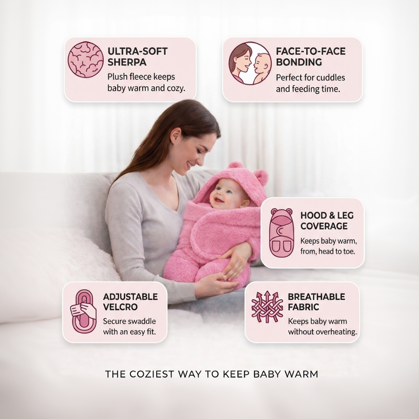 BRANDONN Newborn Hooded Swaddle Blanket, Solid Wearable Wrapper (Pack of 1), 0–9 Months