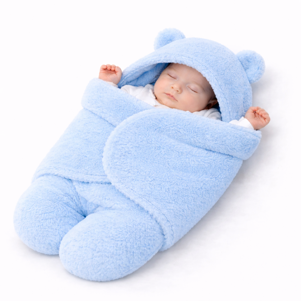 BRANDONN Newborn Hooded Swaddle Blanket, Solid Wearable Wrapper (Pack of 1), 0–9 Months