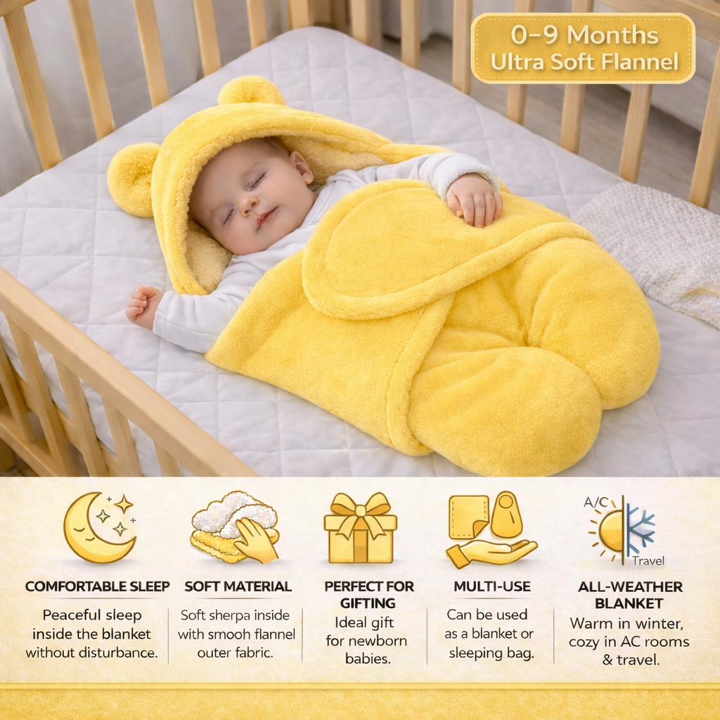 BRANDONN Newborn Hooded Swaddle Blanket, Solid Wearable Wrapper (Pack of 1), 0–9 Months