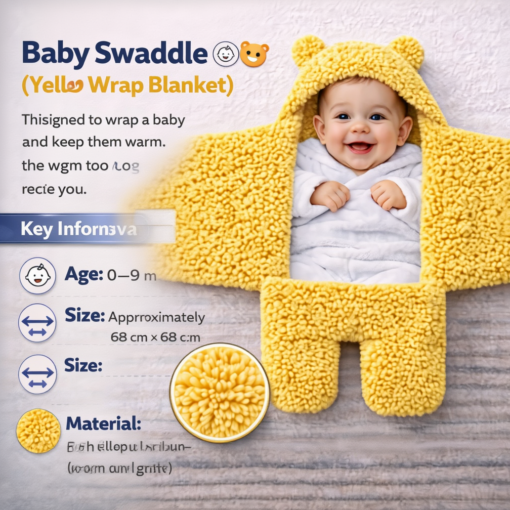 BRANDONN Newborn Hooded Swaddle Blanket, Solid Wearable Wrapper (Pack of 1), 0–9 Months