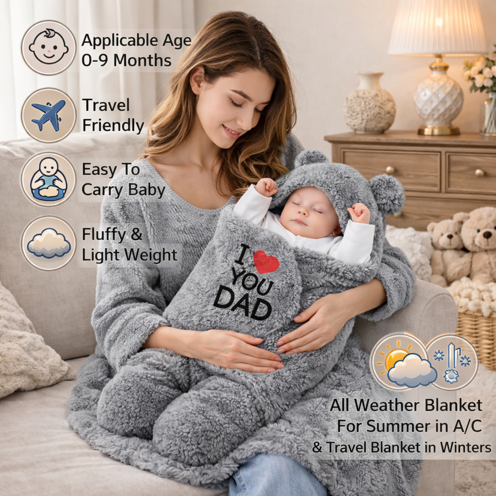 BRANDONN Hooded Newborn Swaddle Blanket with Love Embroidery (0–9 Months, Pack of 1)