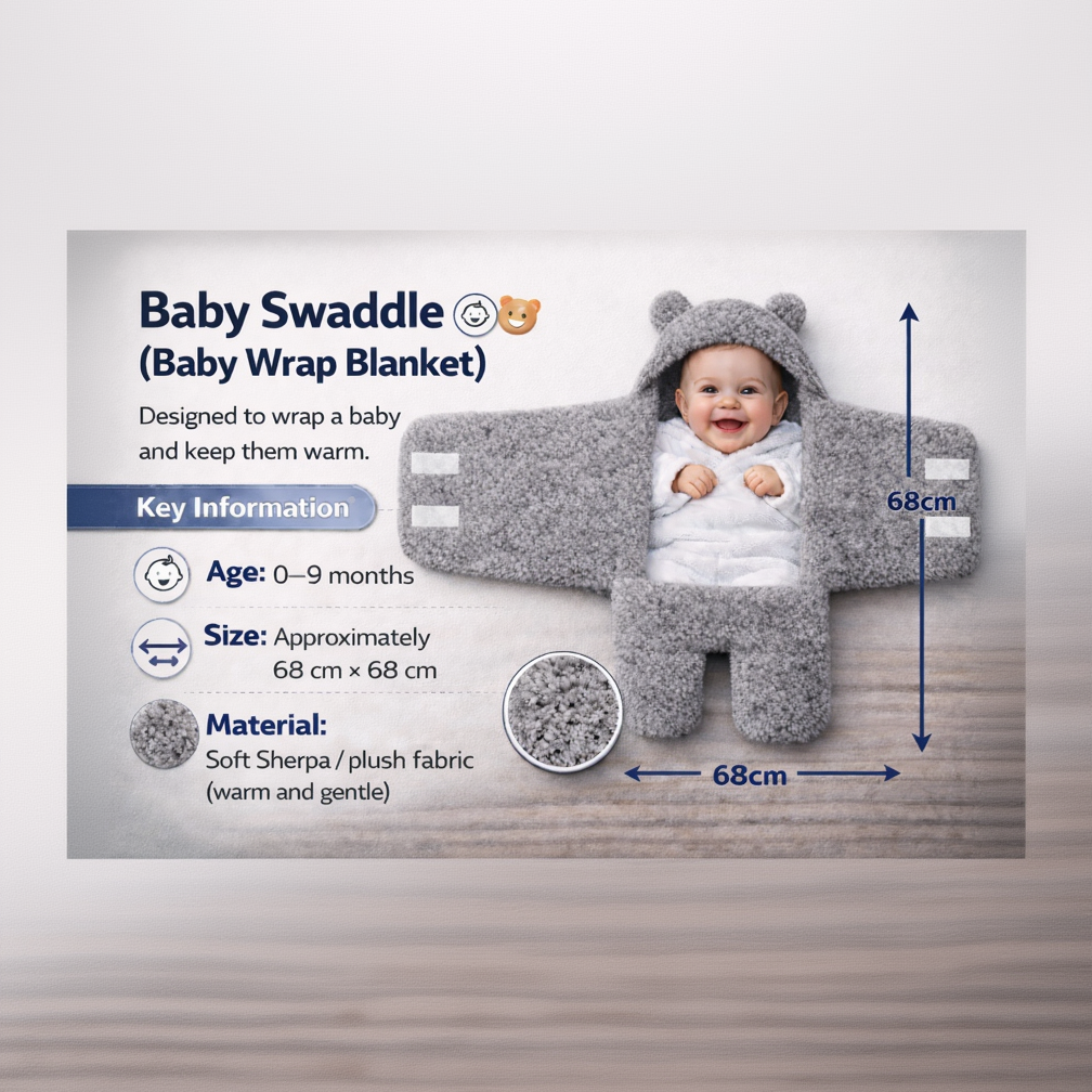 BRANDONN Hooded Newborn Swaddle Blanket with Love Embroidery (0–9 Months, Pack of 1)