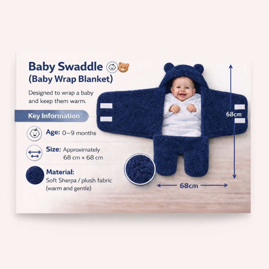 BRANDONN Hooded Newborn Swaddle Blanket with Love Embroidery (0–9 Months, Pack of 1)