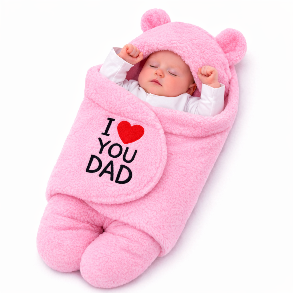 BRANDONN Hooded Newborn Swaddle Blanket with Love Embroidery (0–9 Months, Pack of 1)