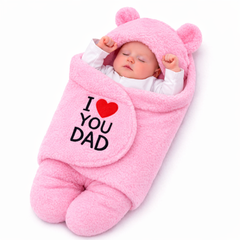 BRANDONN Hooded Newborn Swaddle Blanket with Love Embroidery (0–9 Months, Pack of 1)