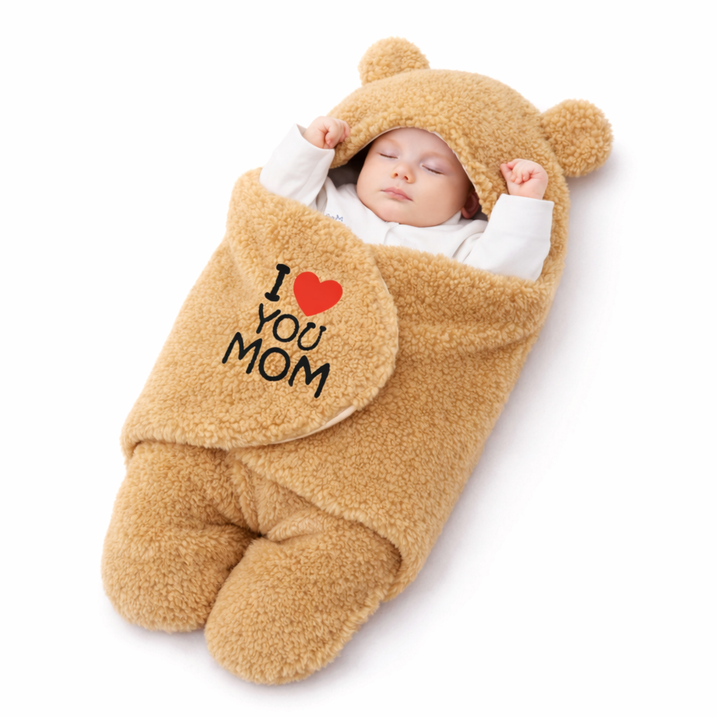 BRANDONN Hooded Newborn Swaddle Blanket with Love Embroidery (0–9 Months, Pack of 1)