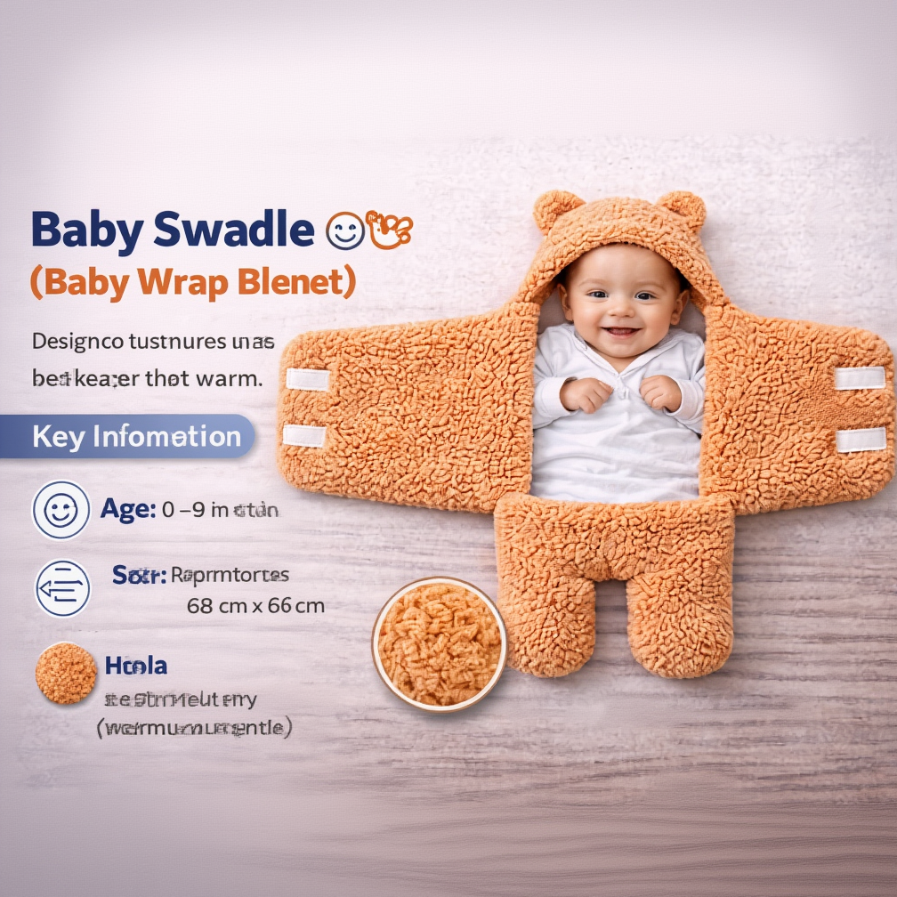 BRANDONN Hooded Newborn Swaddle Blanket with Love Embroidery (0–9 Months, Pack of 1)