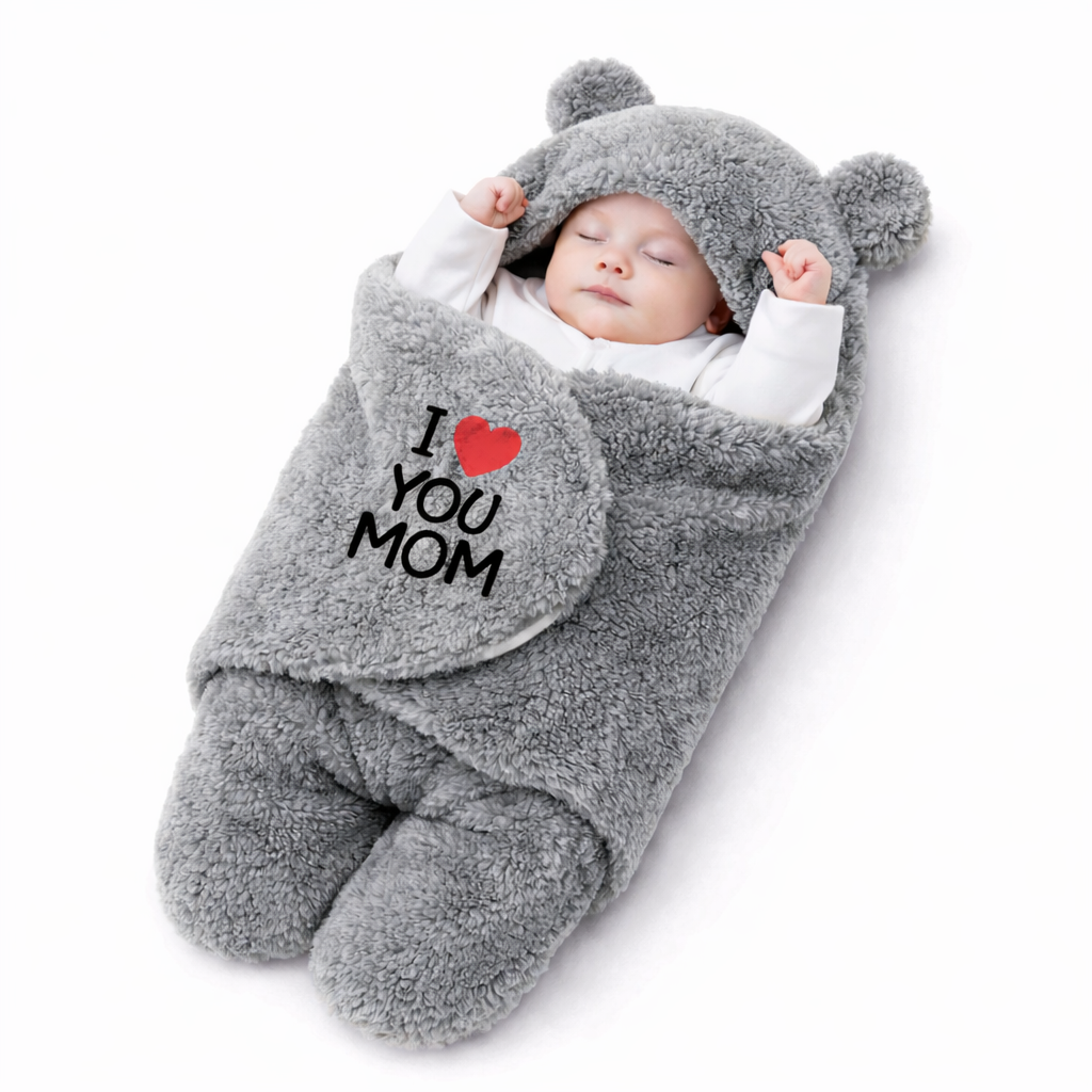 BRANDONN Hooded Newborn Swaddle Blanket with Love Embroidery (0–9 Months, Pack of 1)