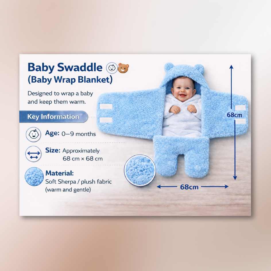 BRANDONN Hooded Newborn Swaddle Blanket with Love Embroidery (0–9 Months, Pack of 1)