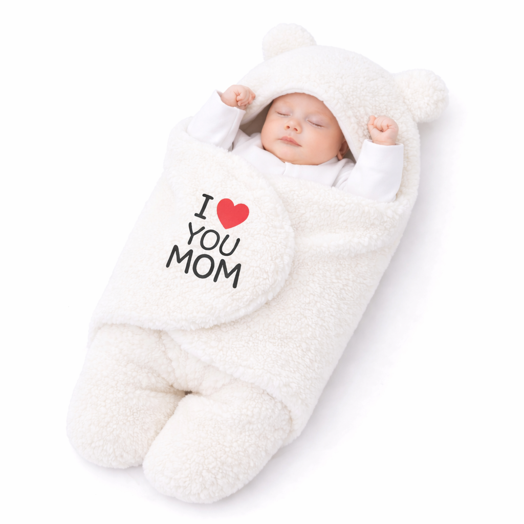 BRANDONN Hooded Newborn Swaddle Blanket with Love Embroidery (0–9 Months, Pack of 1)