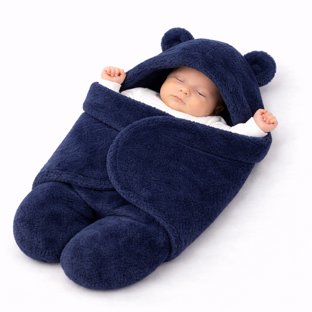BRANDONN Newborn Hooded Swaddle Blanket, Solid Wearable Wrapper (Pack of 1), 0–9 Months