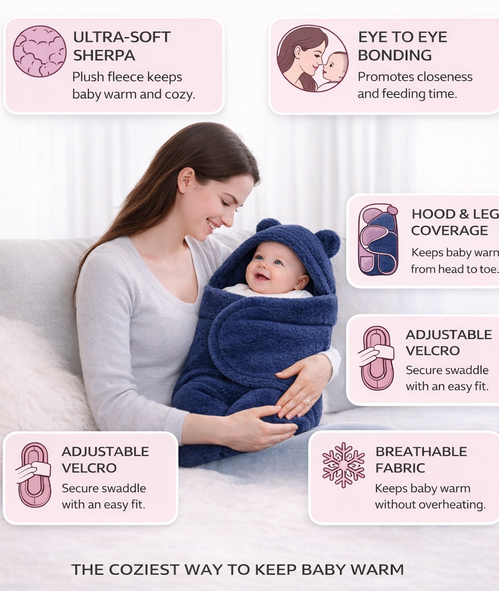 BRANDONN Newborn Hooded Swaddle Blanket, Solid Wearable Wrapper (Pack of 1), 0–9 Months