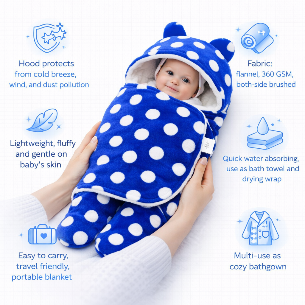 BRANDONN Newborn Hooded Swaddle Blanket, 68 x 68 cm, 0–9 Months (Pack of1)