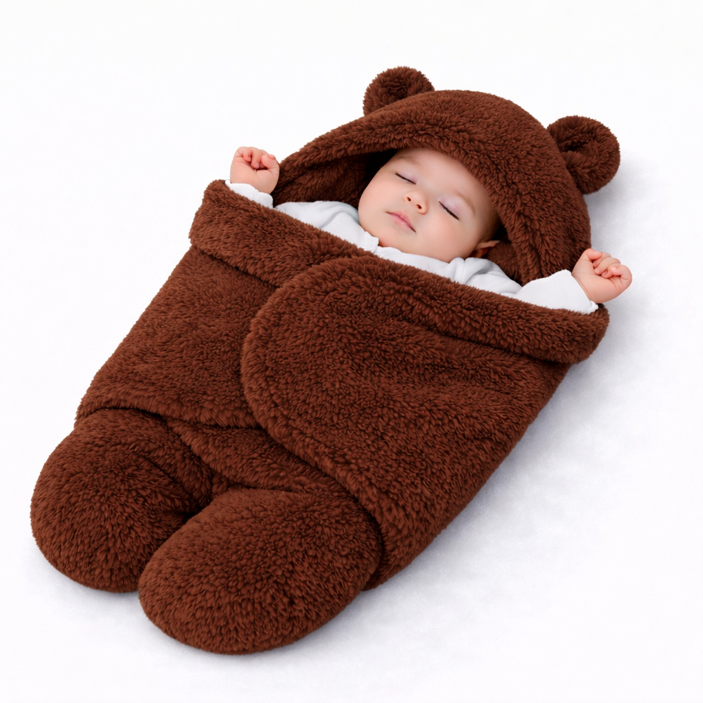 BRANDONN Newborn Hooded Swaddle Blanket, Solid Wearable Wrapper (Pack of 1), 0–9 Months