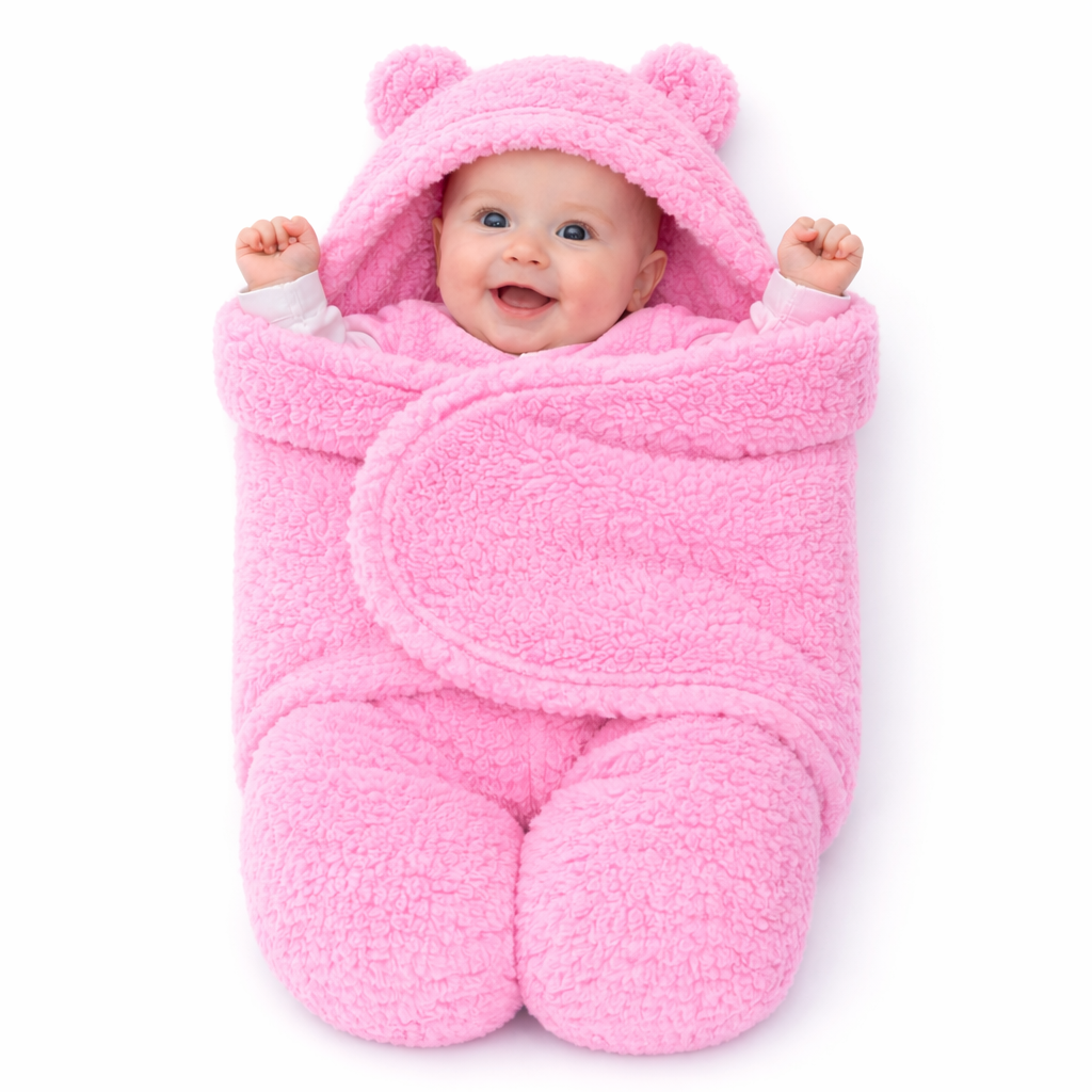 BRANDONN Newborn Hooded Swaddle Blanket, Solid Wearable Wrapper (Pack of 1), 0–9 Months