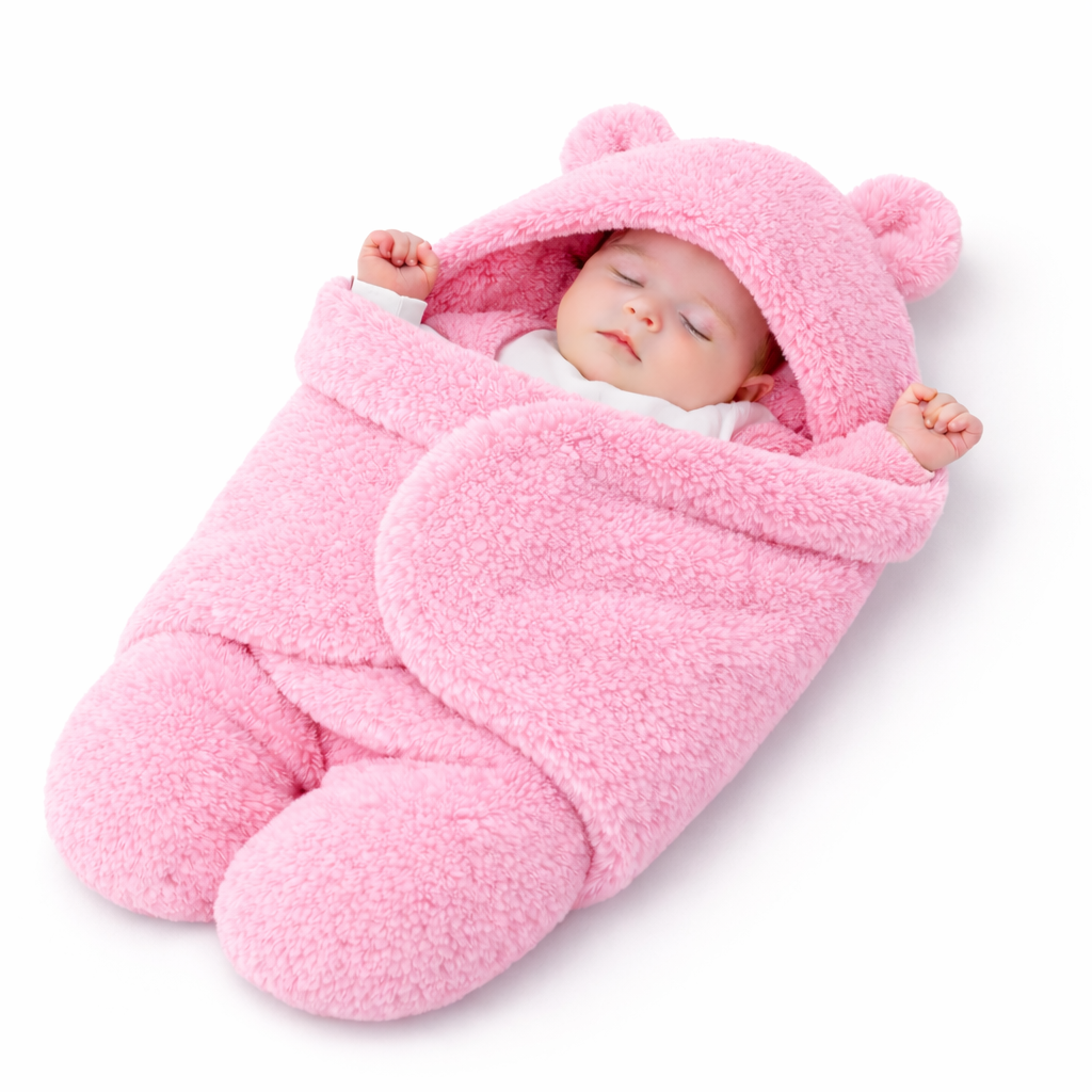 BRANDONN Newborn Hooded Swaddle Blanket, Solid Wearable Wrapper (Pack of 1), 0–9 Months