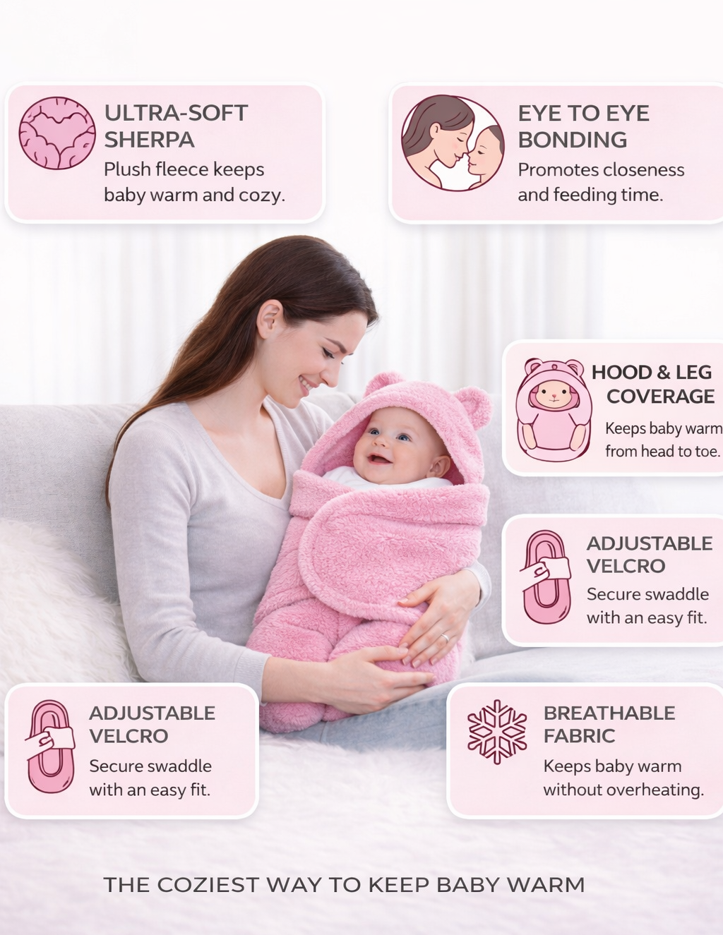 BRANDONN Newborn Hooded Swaddle Blanket, Solid Wearable Wrapper (Pack of 1), 0–9 Months