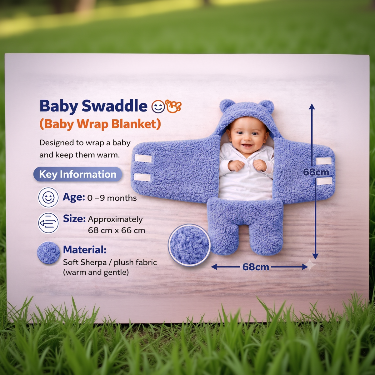 BRANDONN Newborn Hooded Swaddle Blanket, Solid Wearable Wrapper (Pack of 1), 0–9 Months