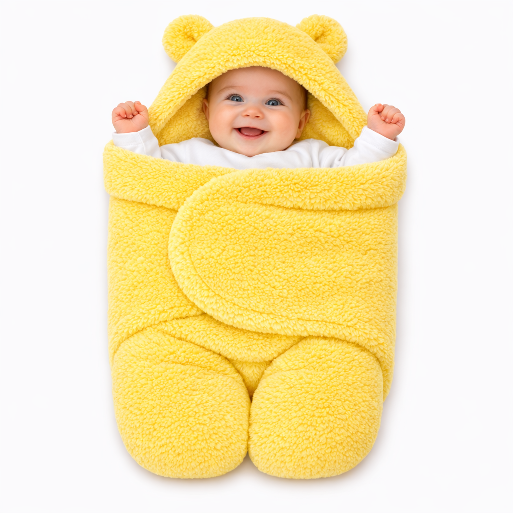 BRANDONN Newborn Baby Hooded Swaddle Blanket | Soft Wearable Baby Wrapper for 0–9 Months | Pack of 1