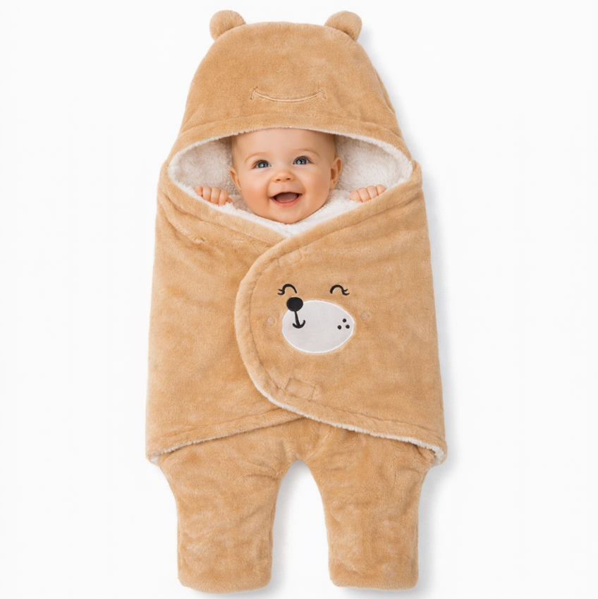 BRANDONN Hooded Smiley Baby Swaddle Blanket (0–9 Months, Pack of 1)