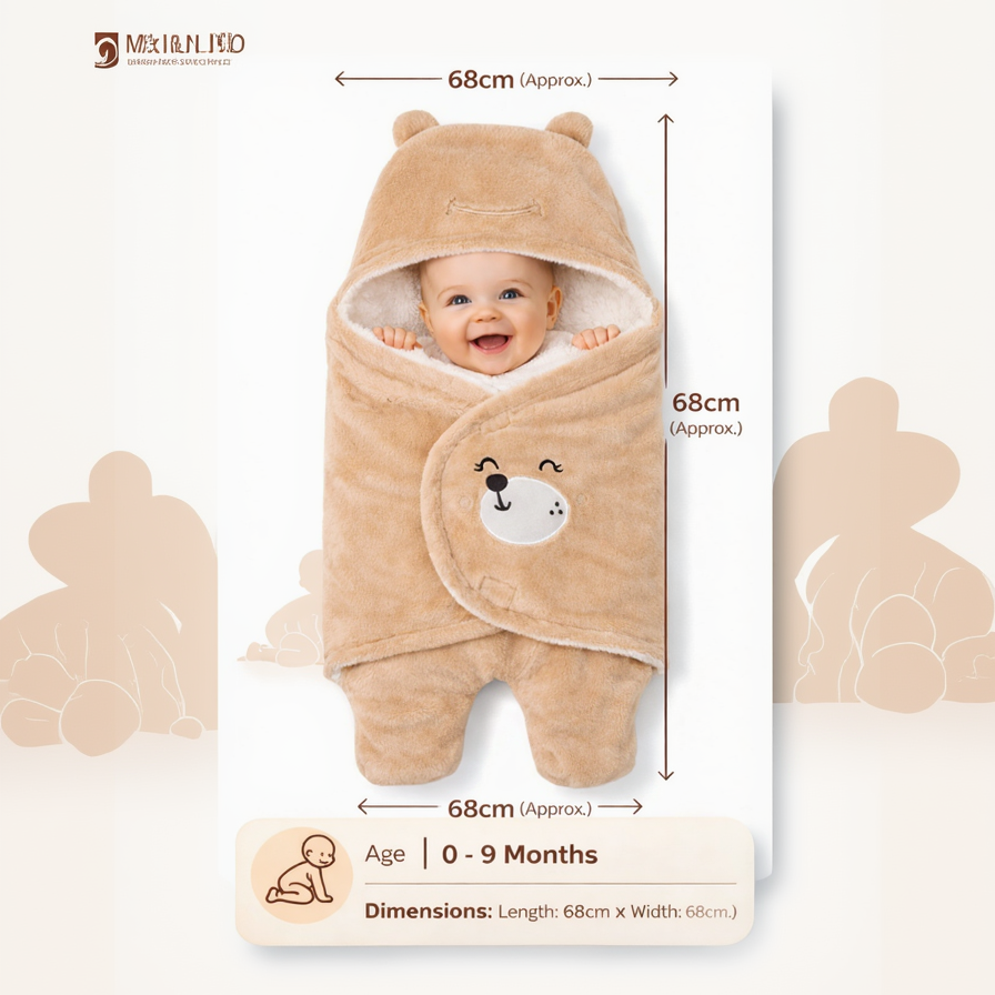 BRANDONN Hooded Smiley Baby Swaddle Blanket (0–9 Months, Pack of 1)