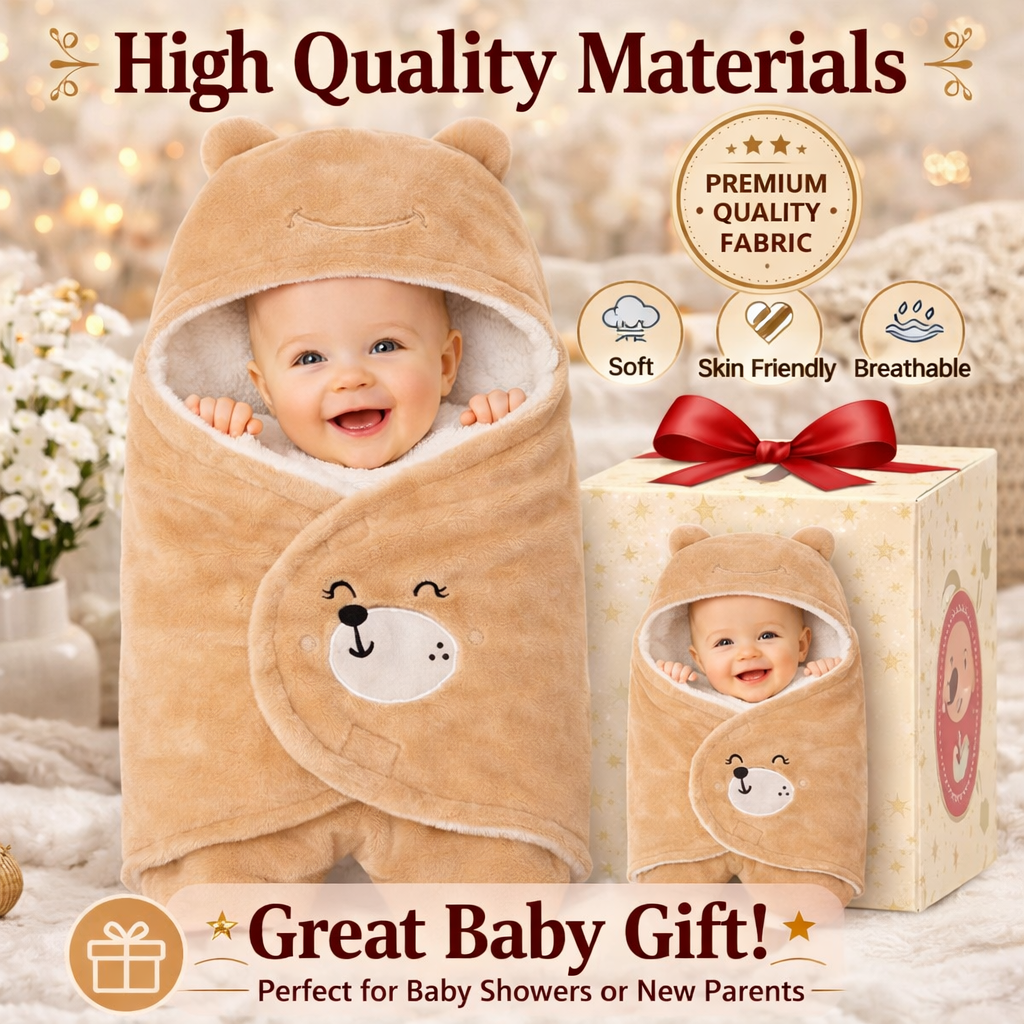 BRANDONN Hooded Smiley Baby Swaddle Blanket (0–9 Months, Pack of 1)