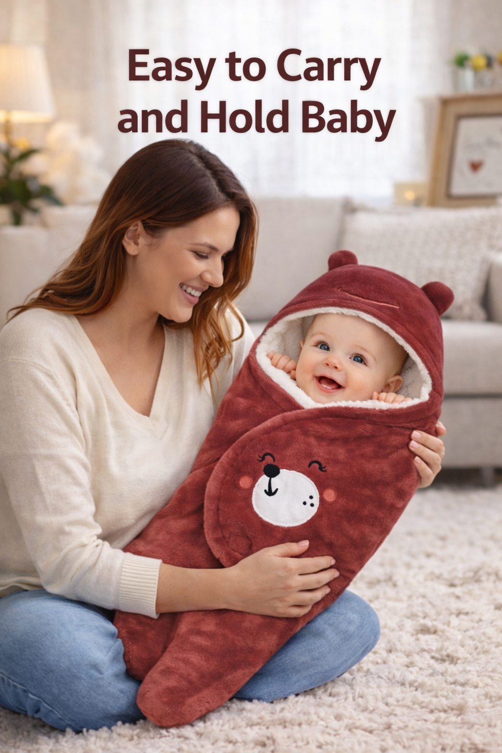 BRANDONN Hooded Smiley Baby Swaddle Blanket (0–9 Months, Pack of 1)