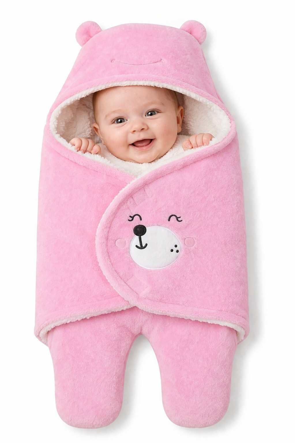 BRANDONN New born Baby Blanket Pack of Hooded Smiley Wearable Swaddle Wrapper PBRANDONN Hooded Baby Blanket Wrapper with Smiley Design for Newborns (0-12 Months)ack of 1, 0 - 9 Months