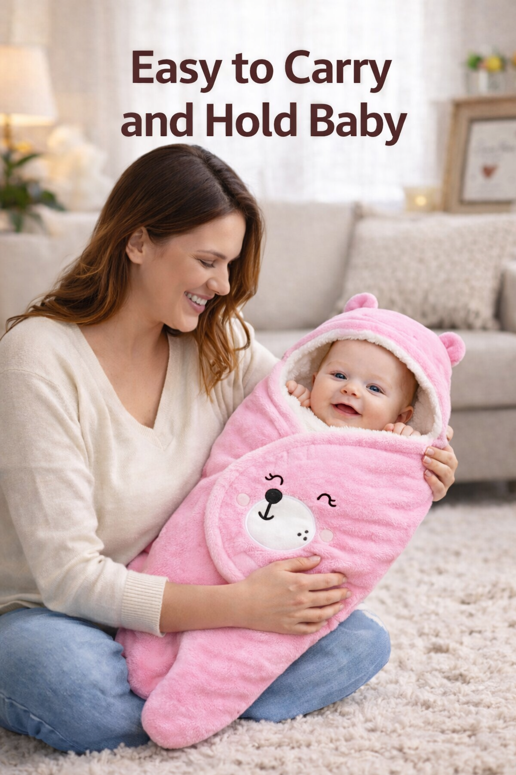 BRANDONN Hooded Smiley Baby Swaddle Blanket (0–9 Months, Pack of 1)